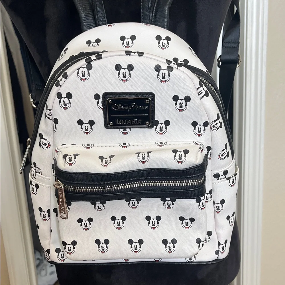 Loungefly White Mickey Mouse Pattern Mini Backpack